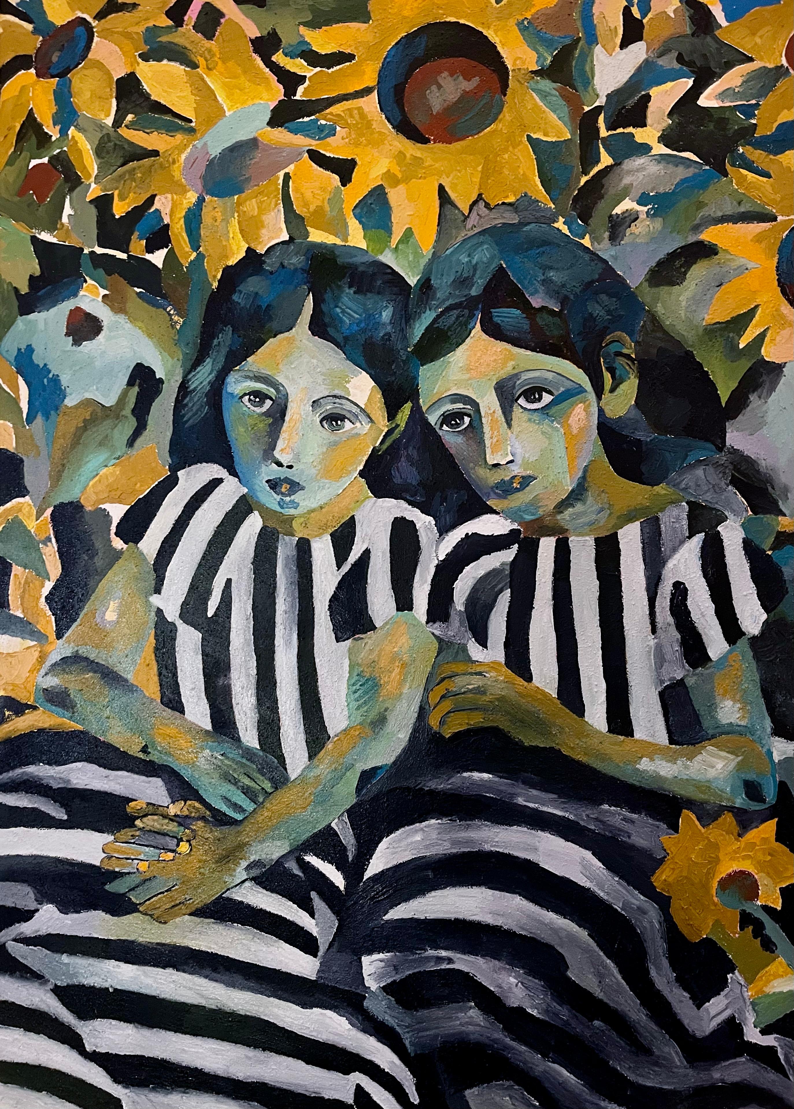 Sofa and Gesya, 140x100, Oil, Canvas, sand - Art de Tanya Brodskaya