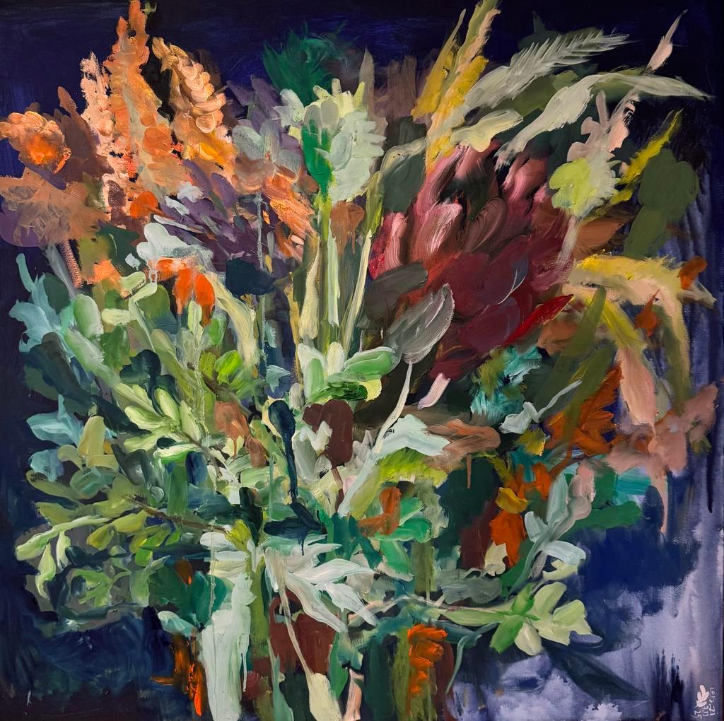 Still life, 100x100cm, oil on canvas - Painting by Lera Zimyatova