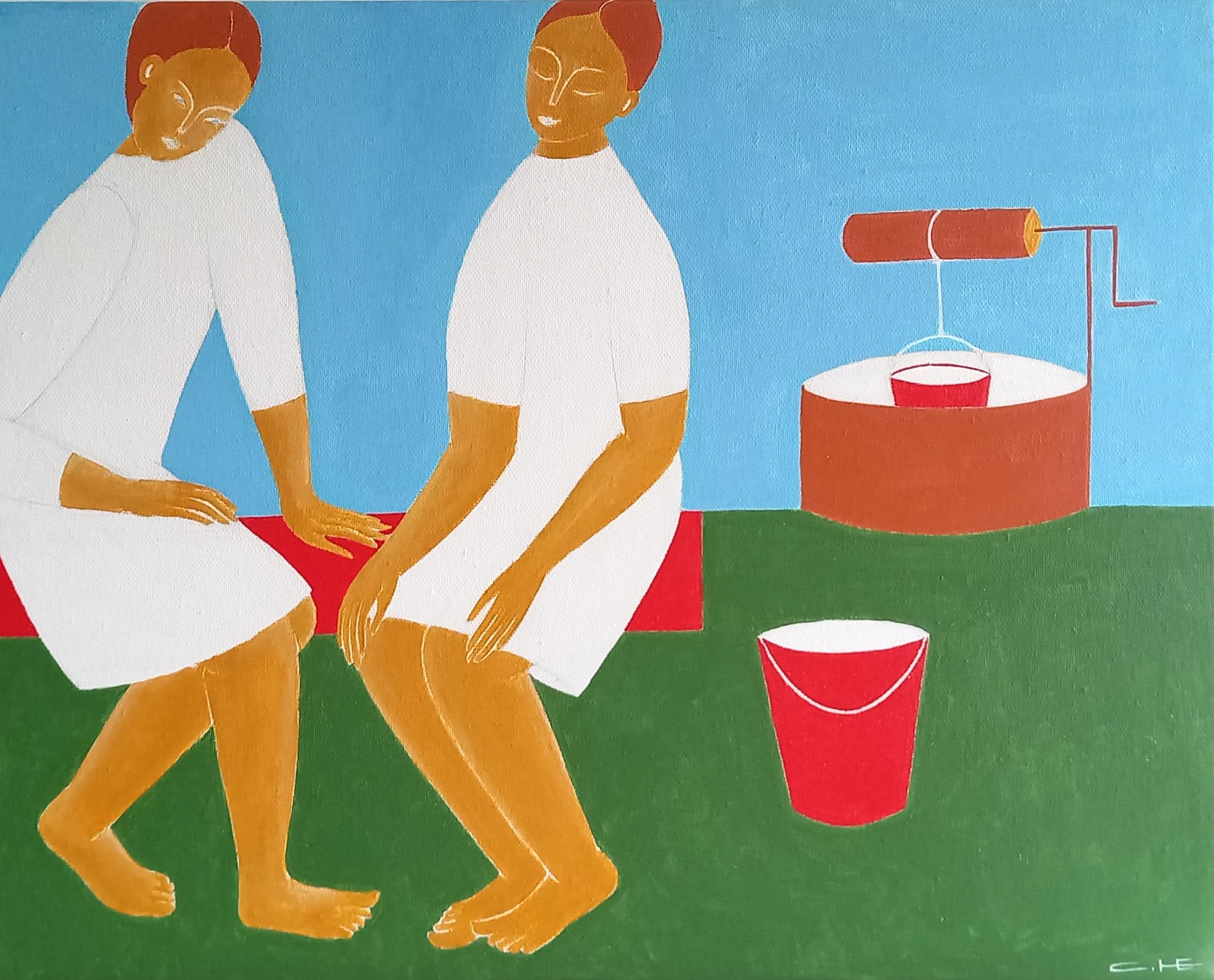 At the well, 50x40cm, acrylic on canvas - Art by Sasha Katinauskiene