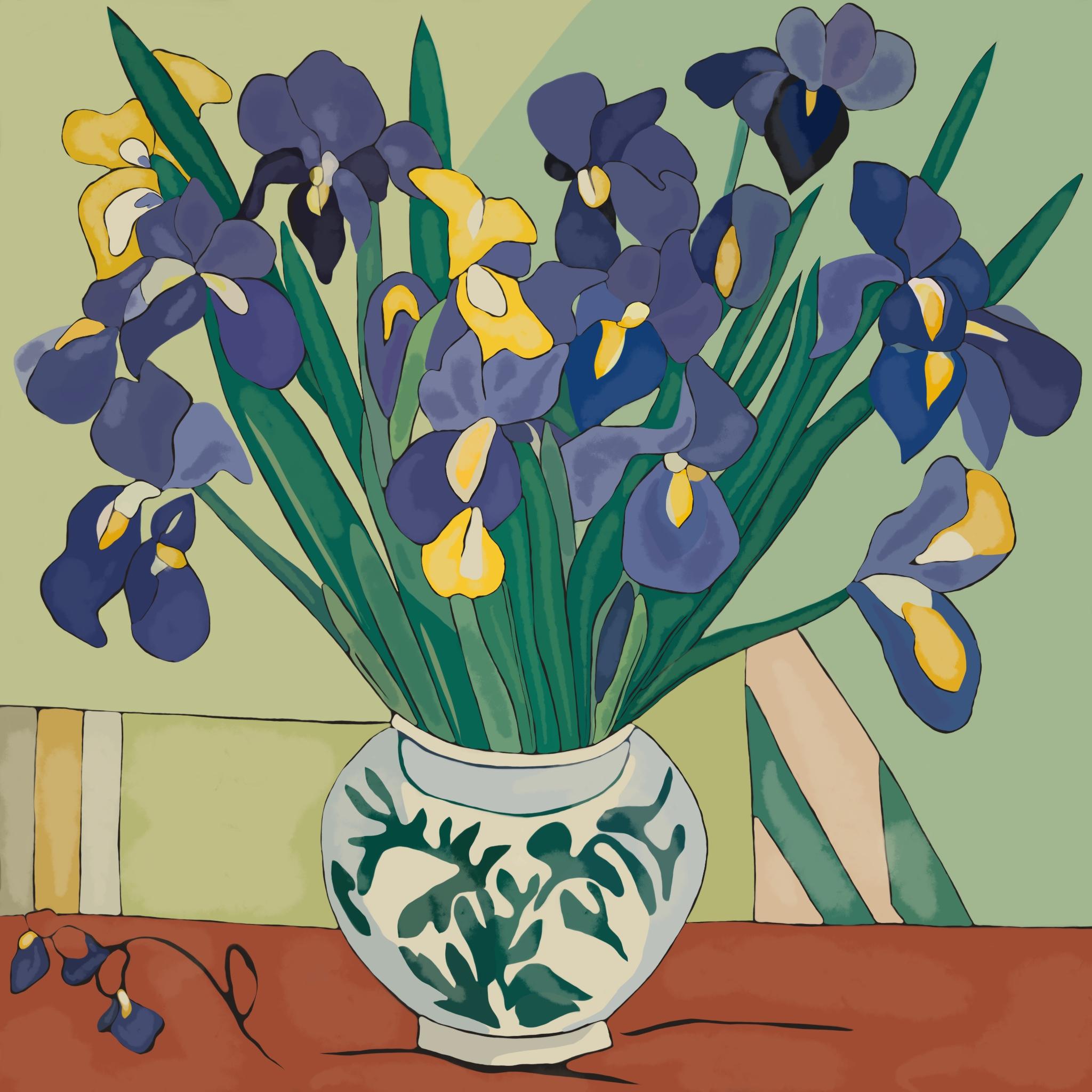 Still life with irises , 70x70cm, print on canvas.Edition 20 pcs.