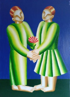 Couple. Red flower., 70x50cm, oil on canvas