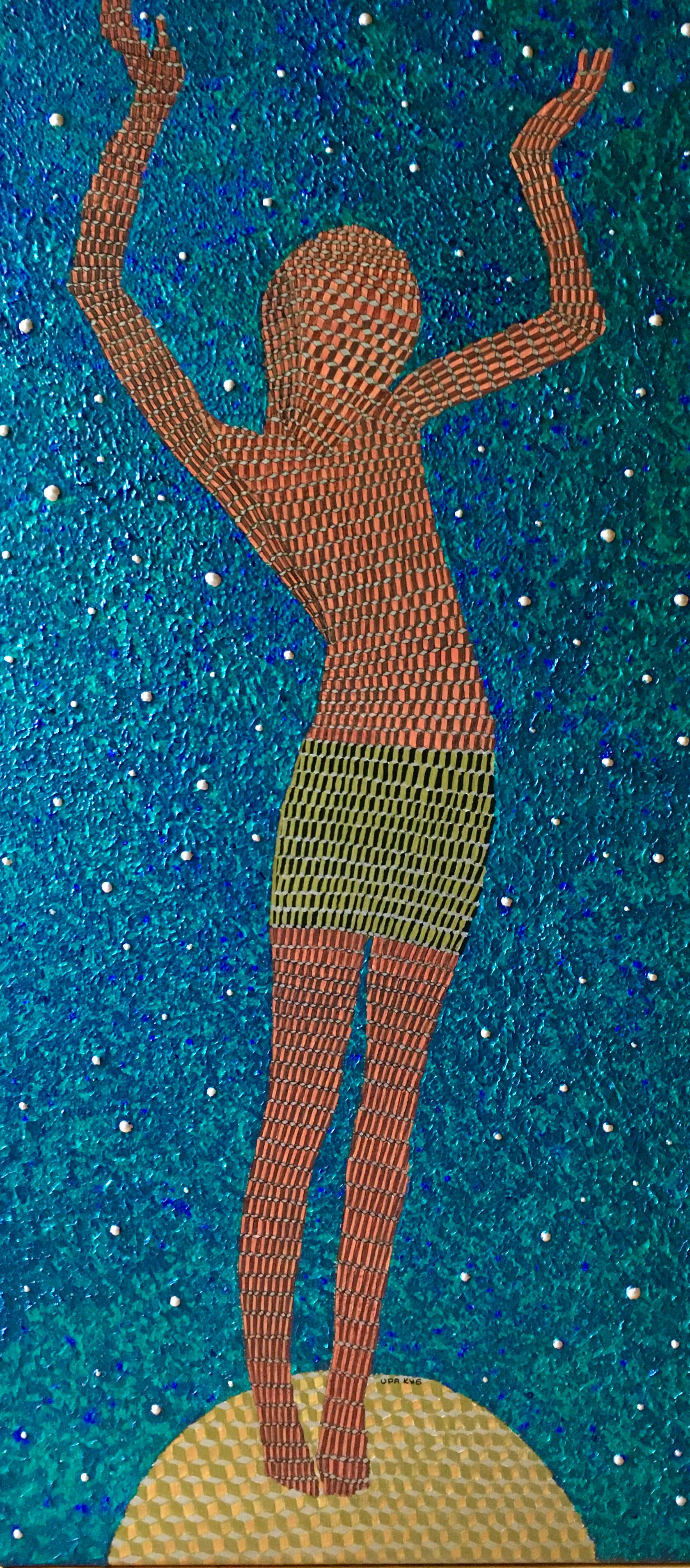 Ira Kub Figurative Painting - Girl on a ball, 120x60cm, acrylic on canvas