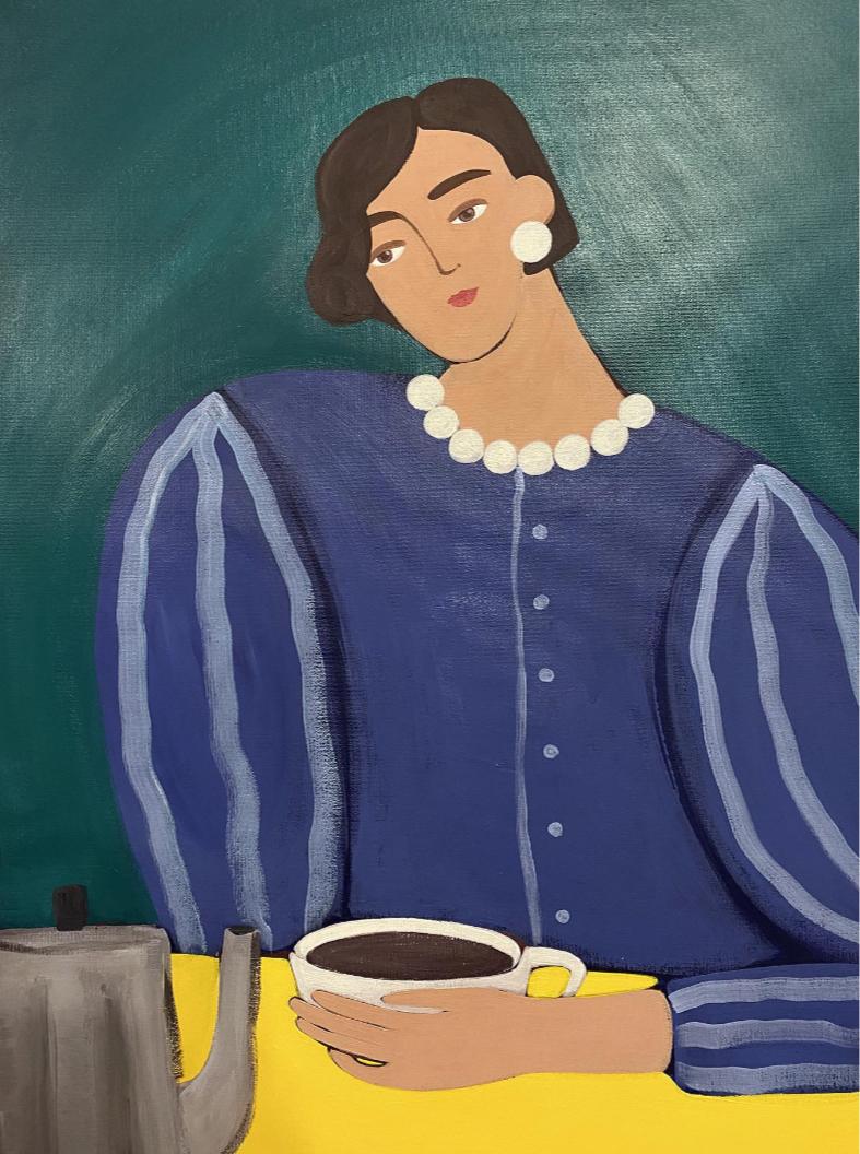 Over a cup of coffee, 70x50 cm, acrylic on canvas