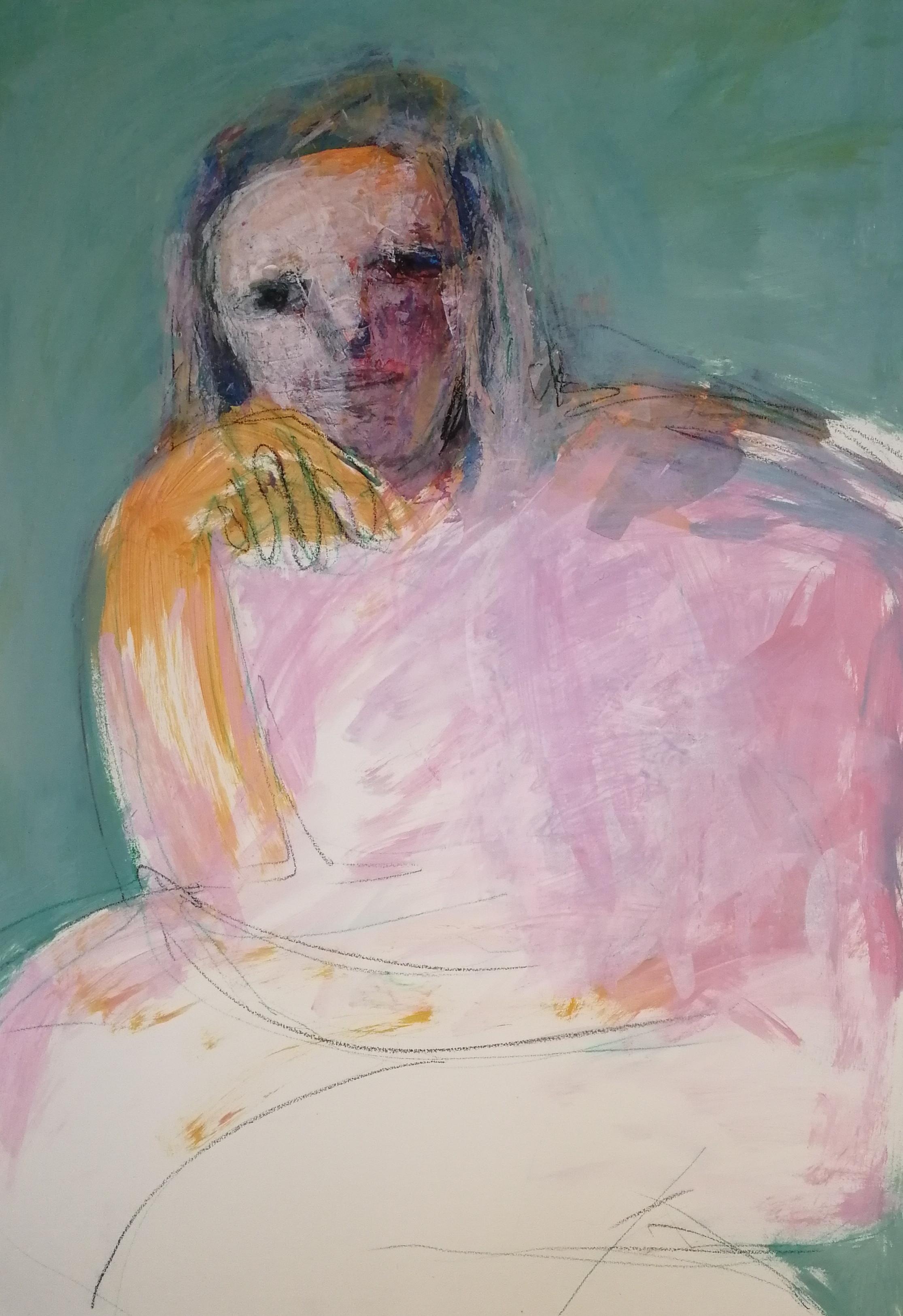 Waiting, 2021, 78x54 cm, acrylic, paper - Painting de Elena Naushirvanova 