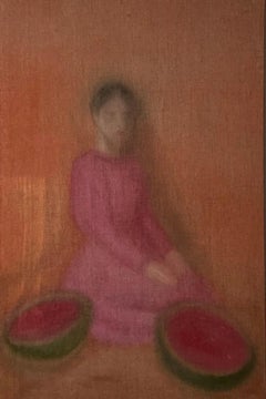 Serie "Menos 3,75", 90x60 cm, lino sin imprimar, pinturas minerales para pintura oriental