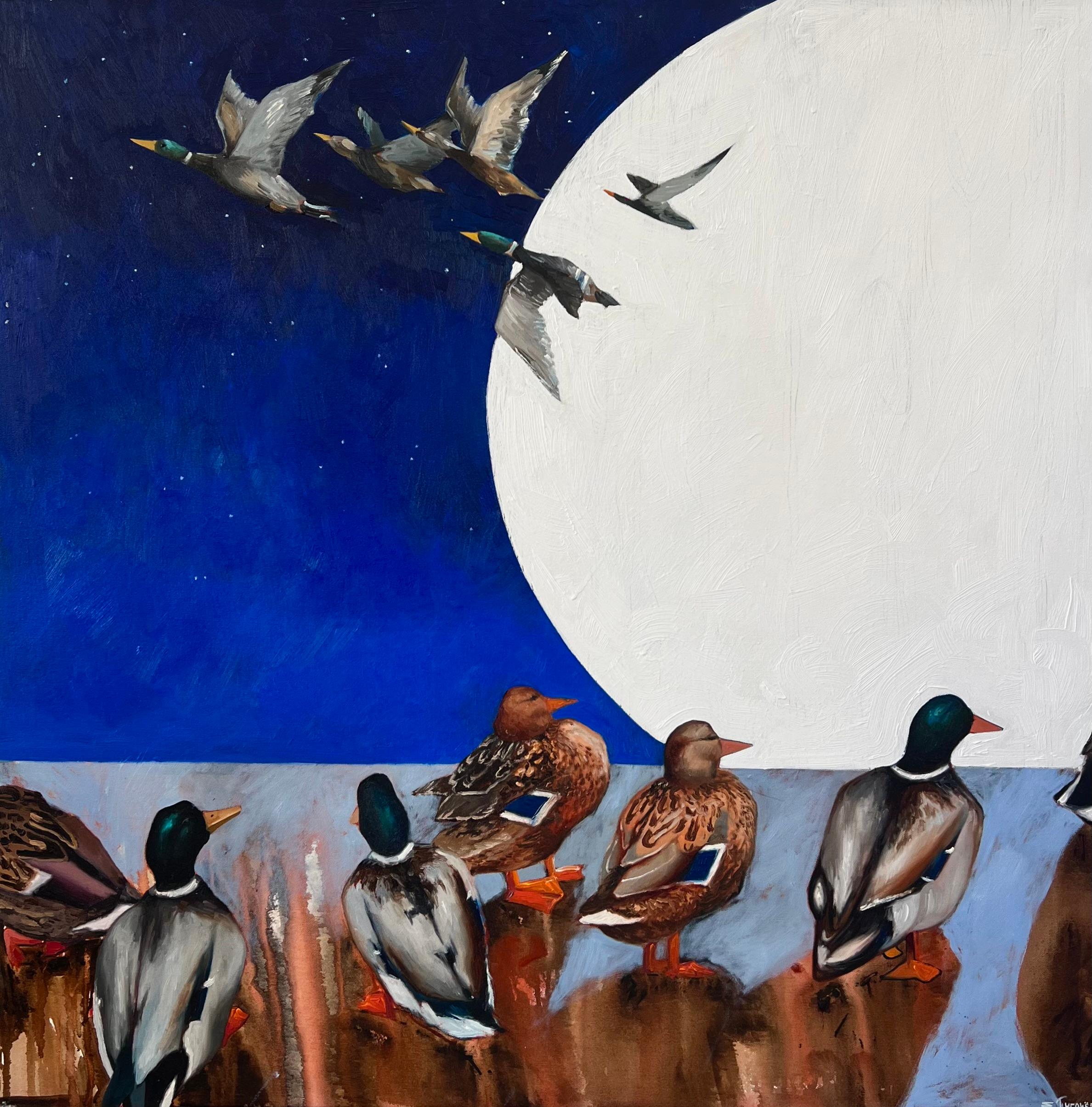 luna creciente, 100x100 cm, óleo sobre lienzo - Art de Elizeveta Pugacheva