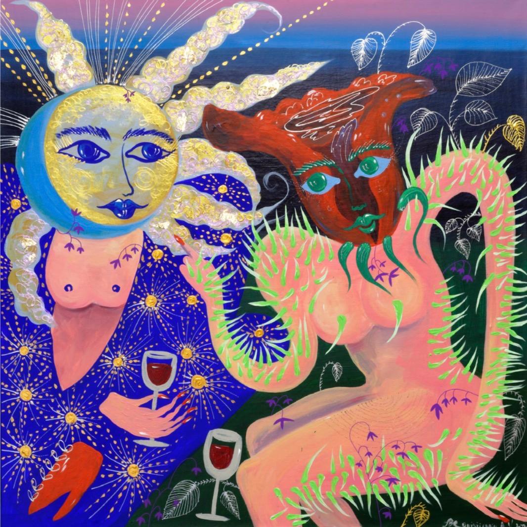 Moon and Rose, Acrylic on canvas 80x80 cm - Art by Anna Onik