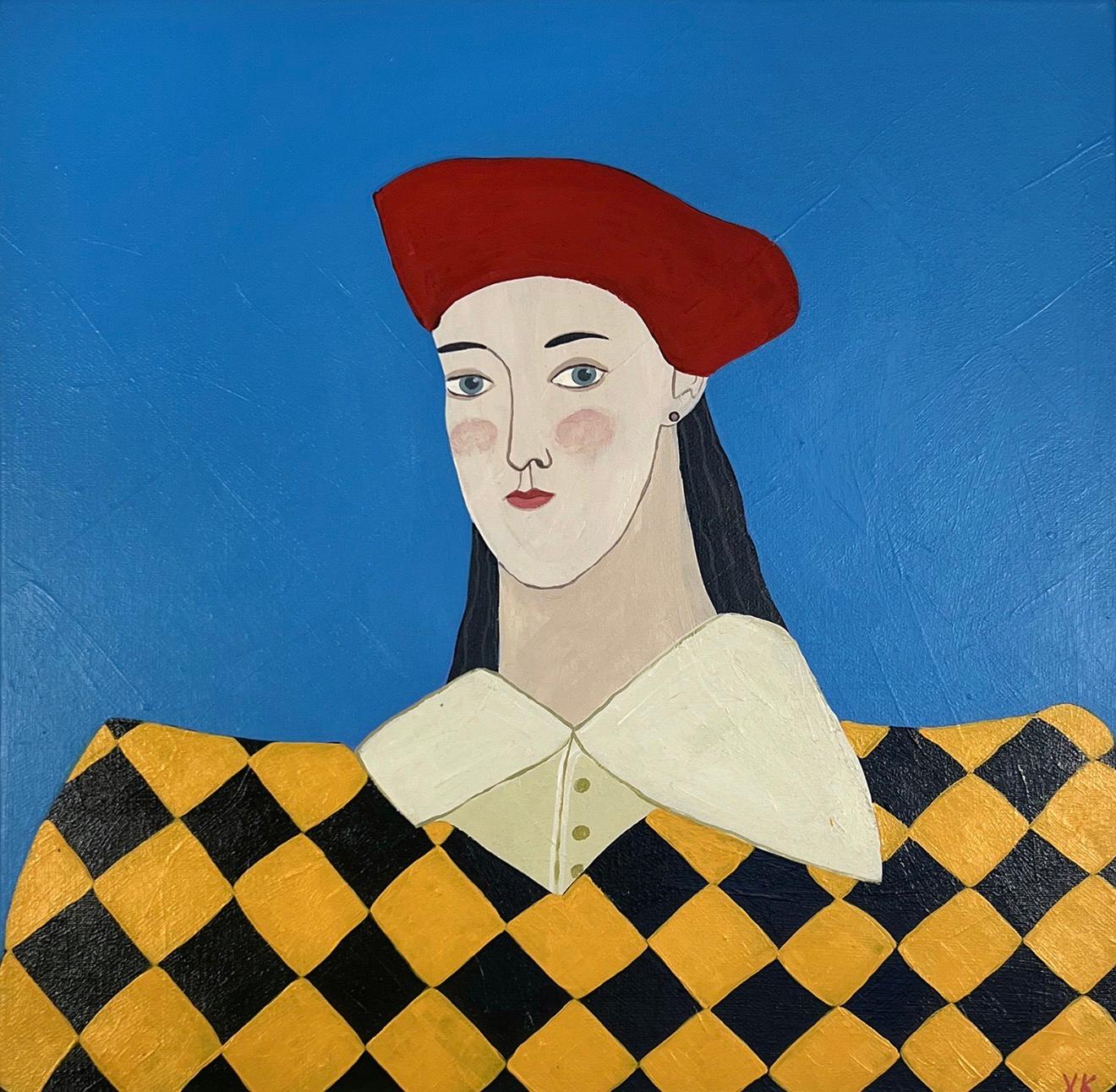 Checkered jacket, 40x40 cm, acrylic on canvas - Painting by Ksenia Khramtsova