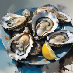 Still life with oysters, 80х80cm, print on canvas.Edition of 20 pieces