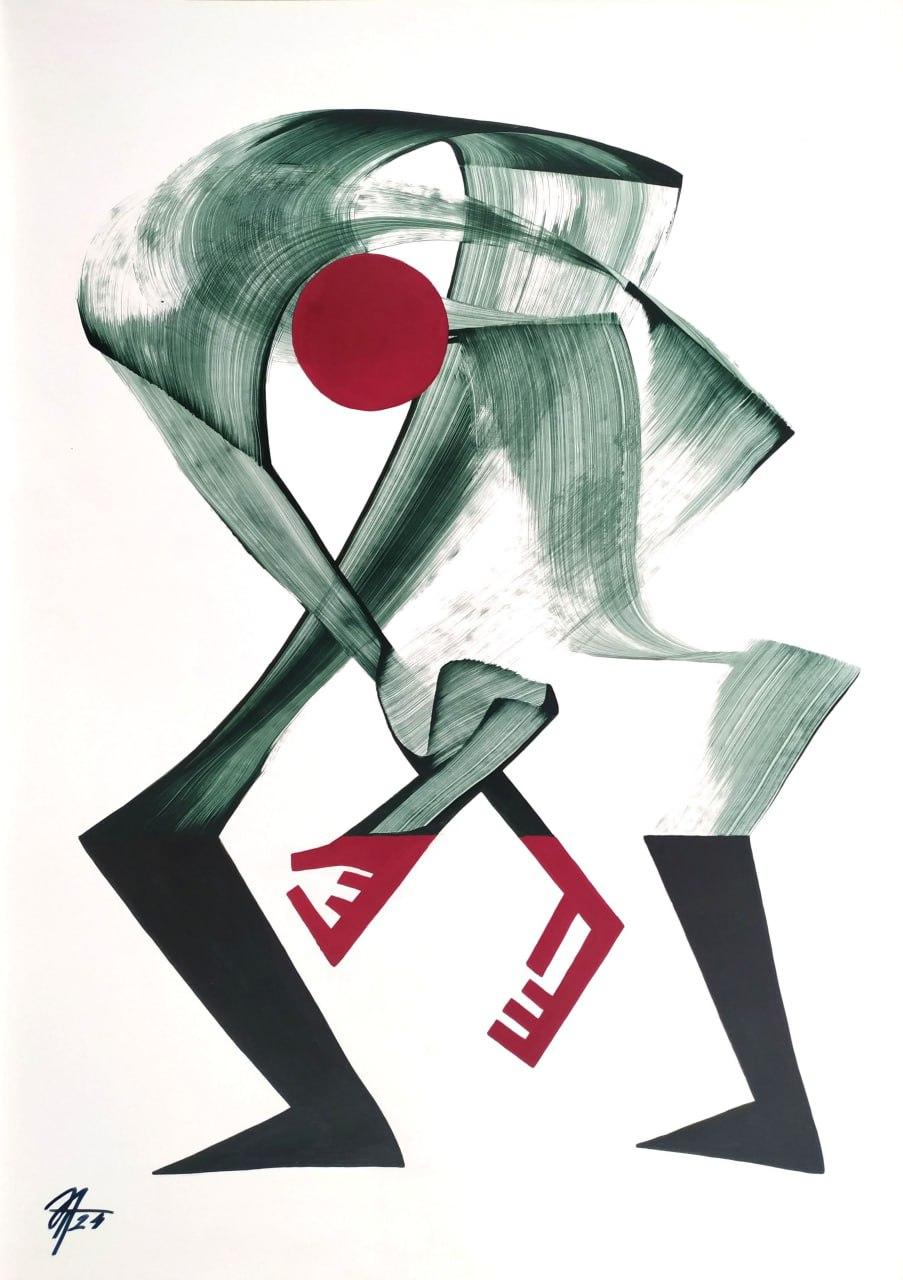 Tatiana Nega Abstract Drawing - series "Non-standard configurations", 70x50 cm, acrylic on cardboard