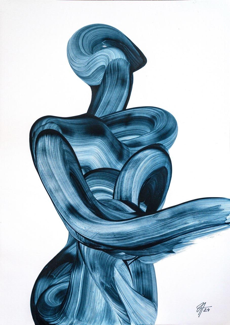 Tatiana Nega Abstract Drawing - series "Shells", 70x50 cm, acrylic on cardboard