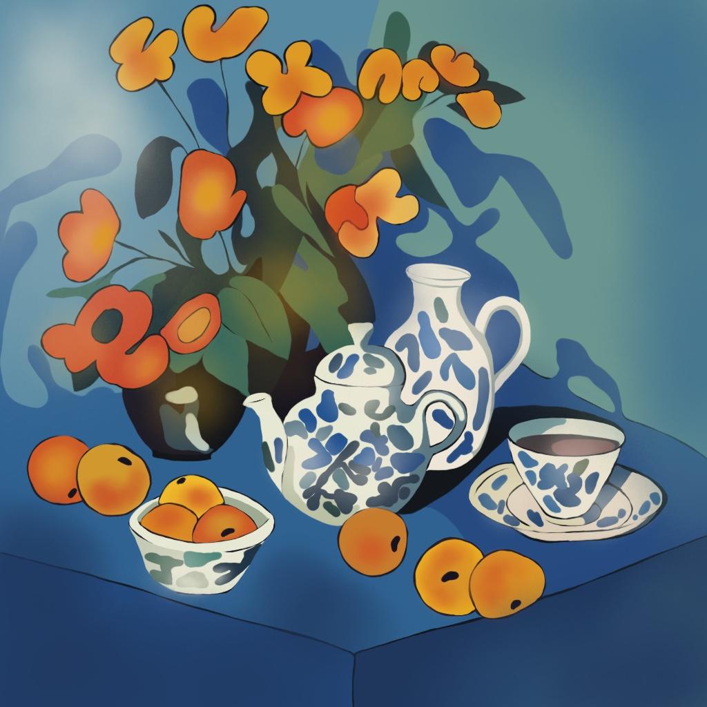Nature morte bleue, 70x70cm, impression sur toile, édition 20 pcs. - Art de Nina Tsoriti