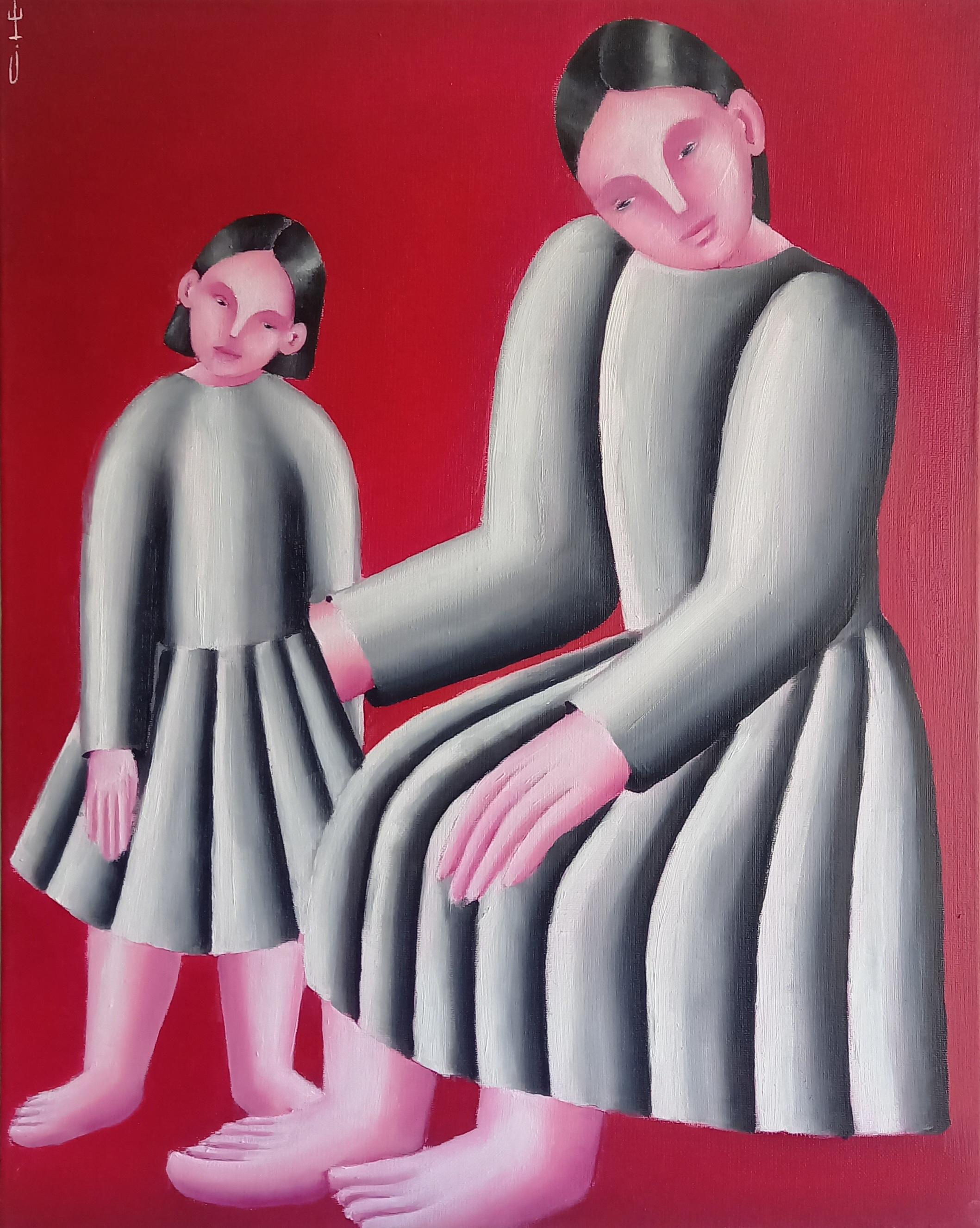 With my daughter, 50x40cm, oil on canvas - Art by Sasha Katinauskiene