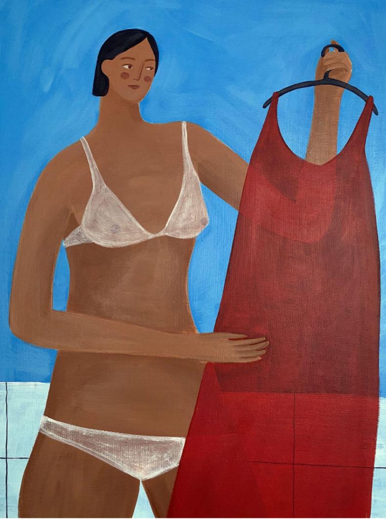 Red dress, 70x50 cm, acrylic on canvas