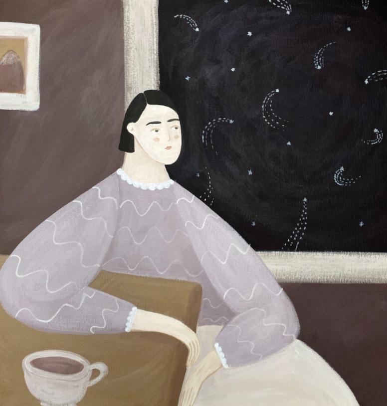 And there are stars outside the window, 50x50 cm, acrylic on canvas - Art by Ksenia Khramtsova