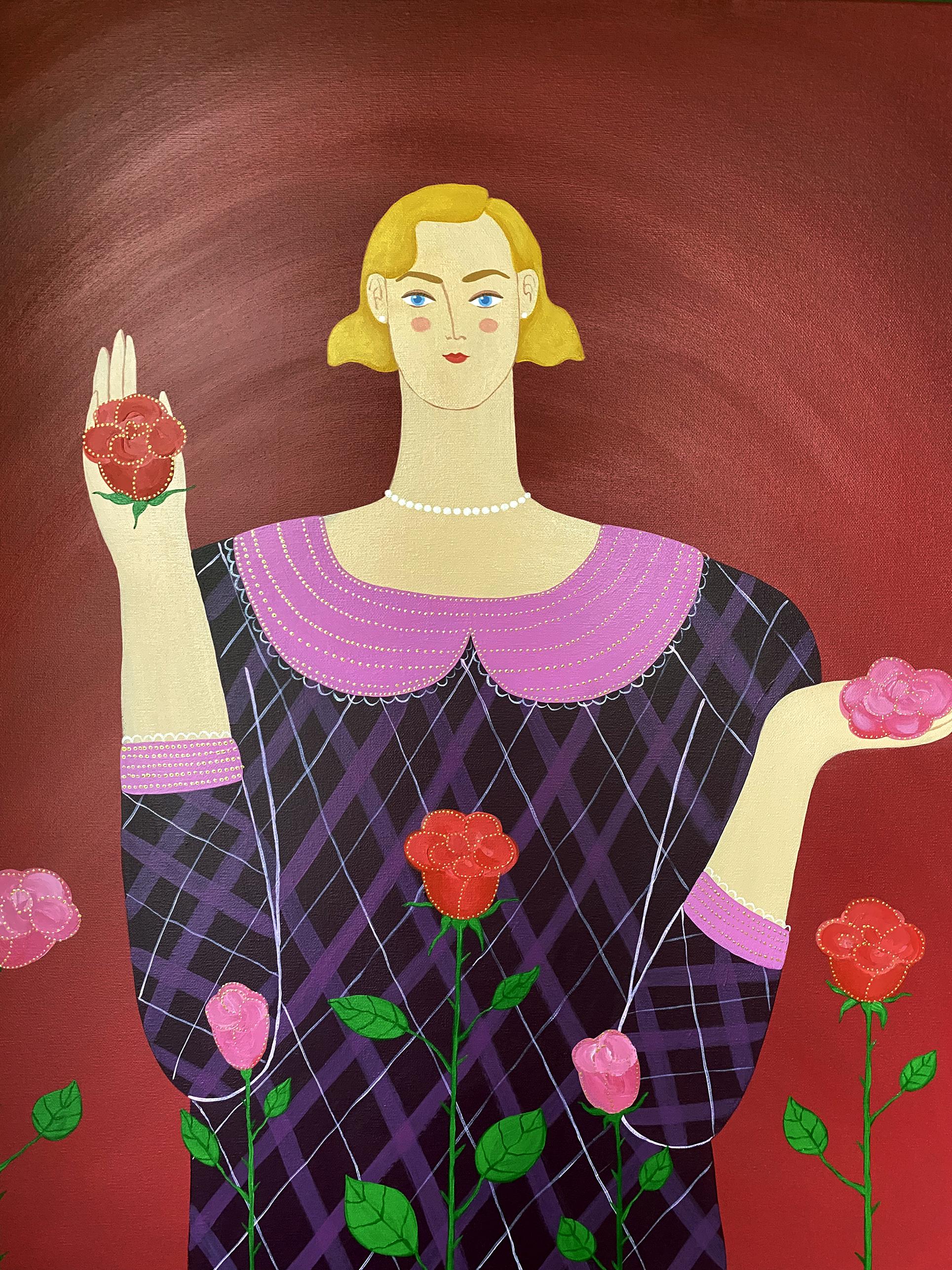 La Dame aux roses, 90x70 cm, acrylique sur toile