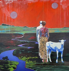 Deux lunes, 100 x 100 cm, huile sur toile