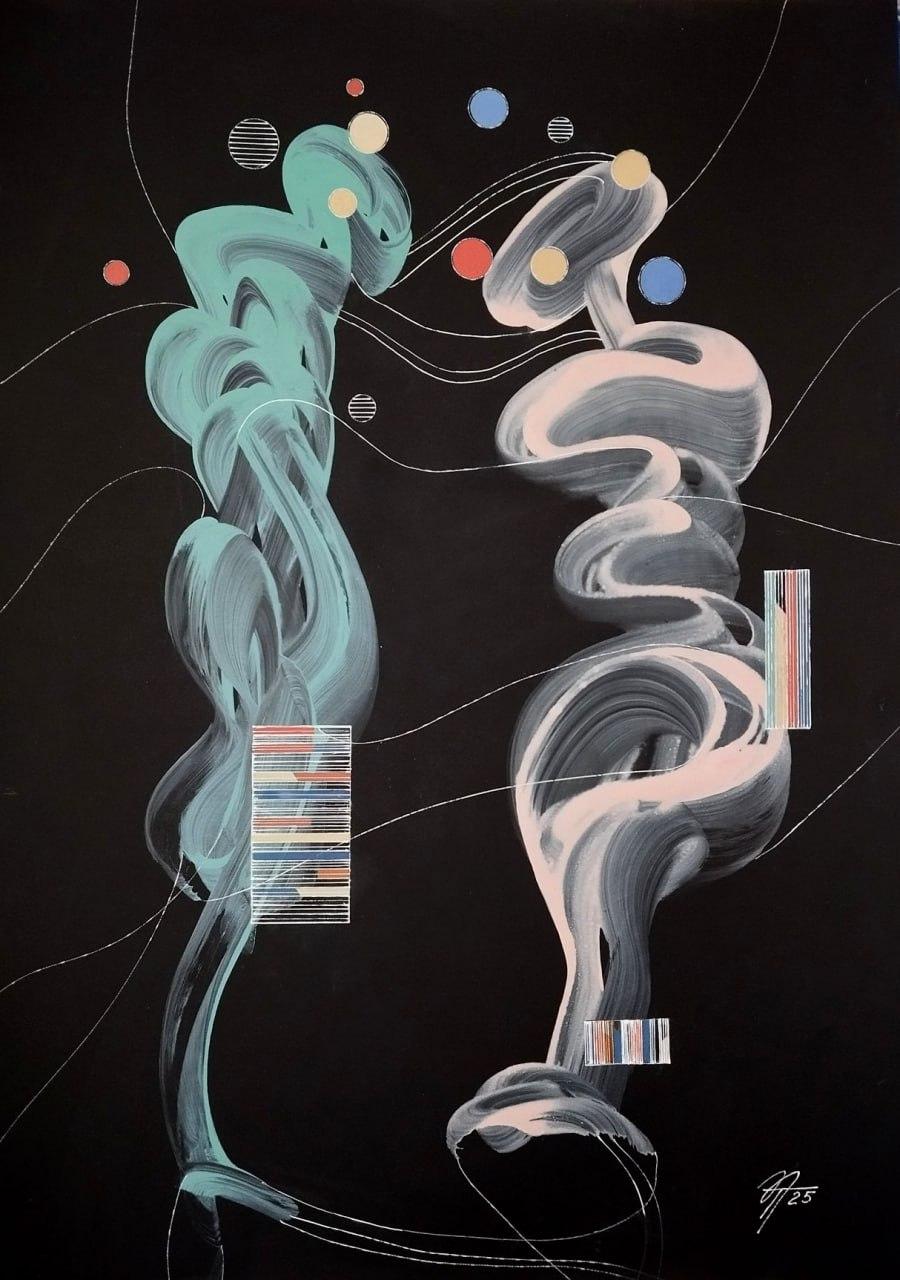 Abstract Drawing di Tatiana Nega - Postumanoidi, 70x50 cm, acrilico su cartone