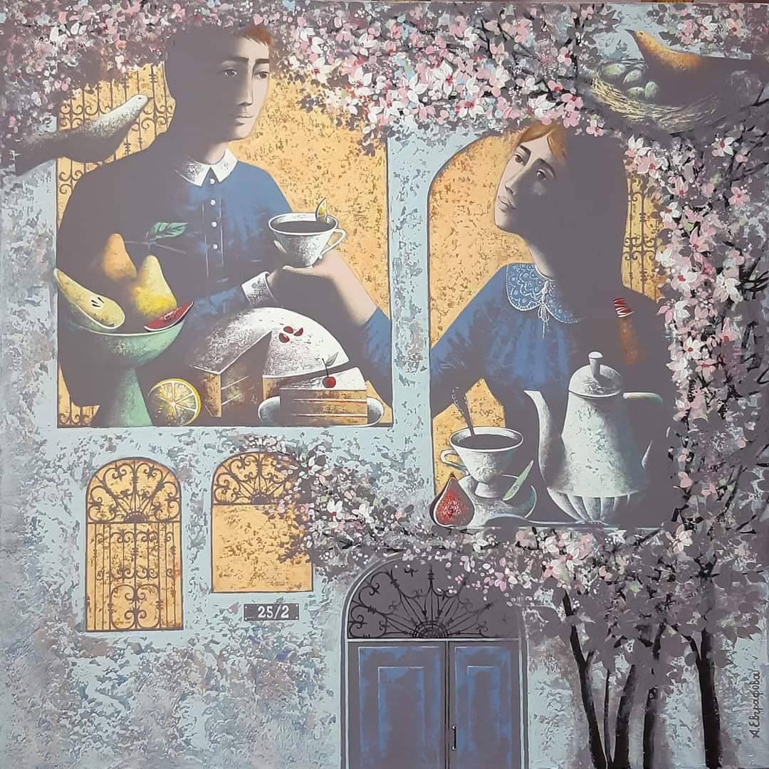 He and She, 75x75 cm, acrylic , Canvas - Art by Anastasia Efgrafova