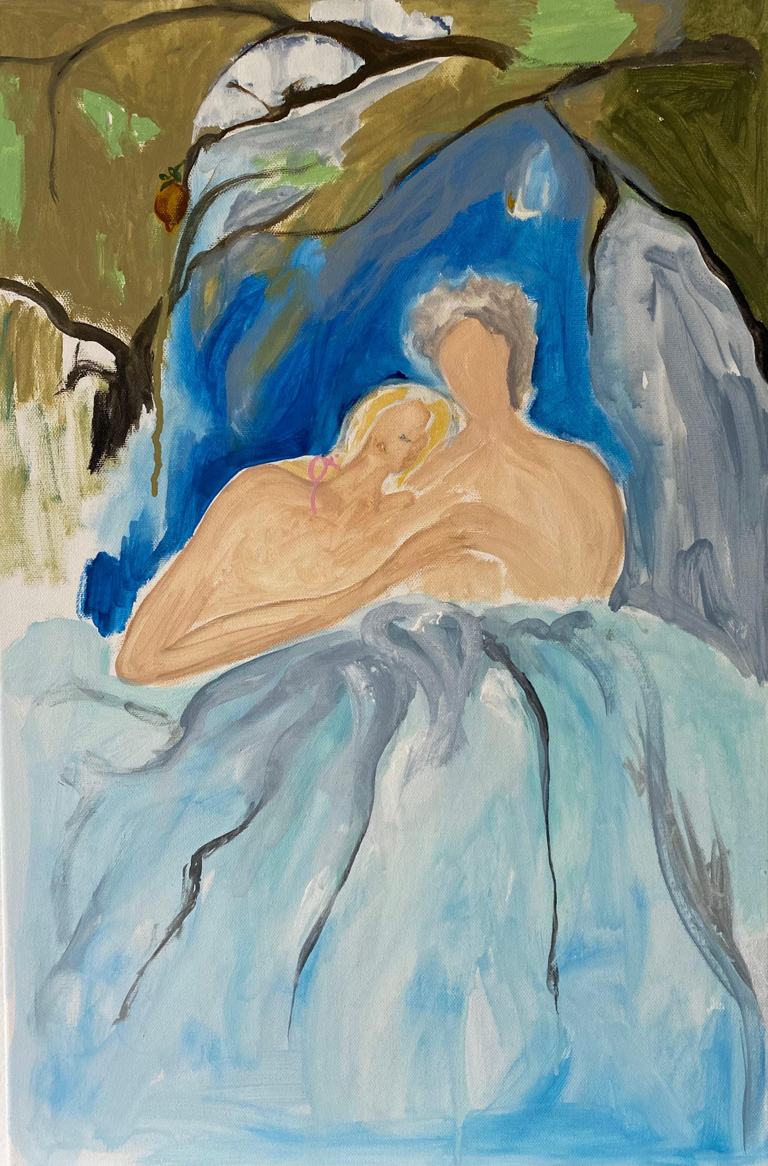 Alexandra Strogonova Figurative Painting - “The Lovers”, 60x40cm, acrylic, pastel, canvas
