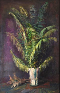 Nature morte aux feuilles de fougère, 113x73 cm, huile sur toile
