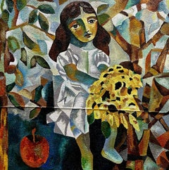 Eva, 100x100 cm, Óleo, lienzo cosido , Arena