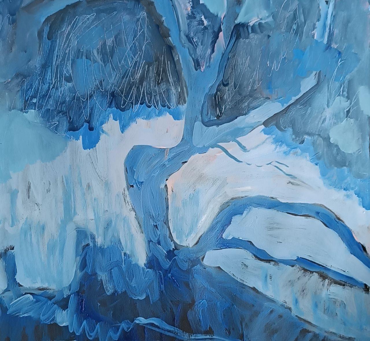 Fleur Abstract Painting - Blue tree, 45x45cm, oil on canvas