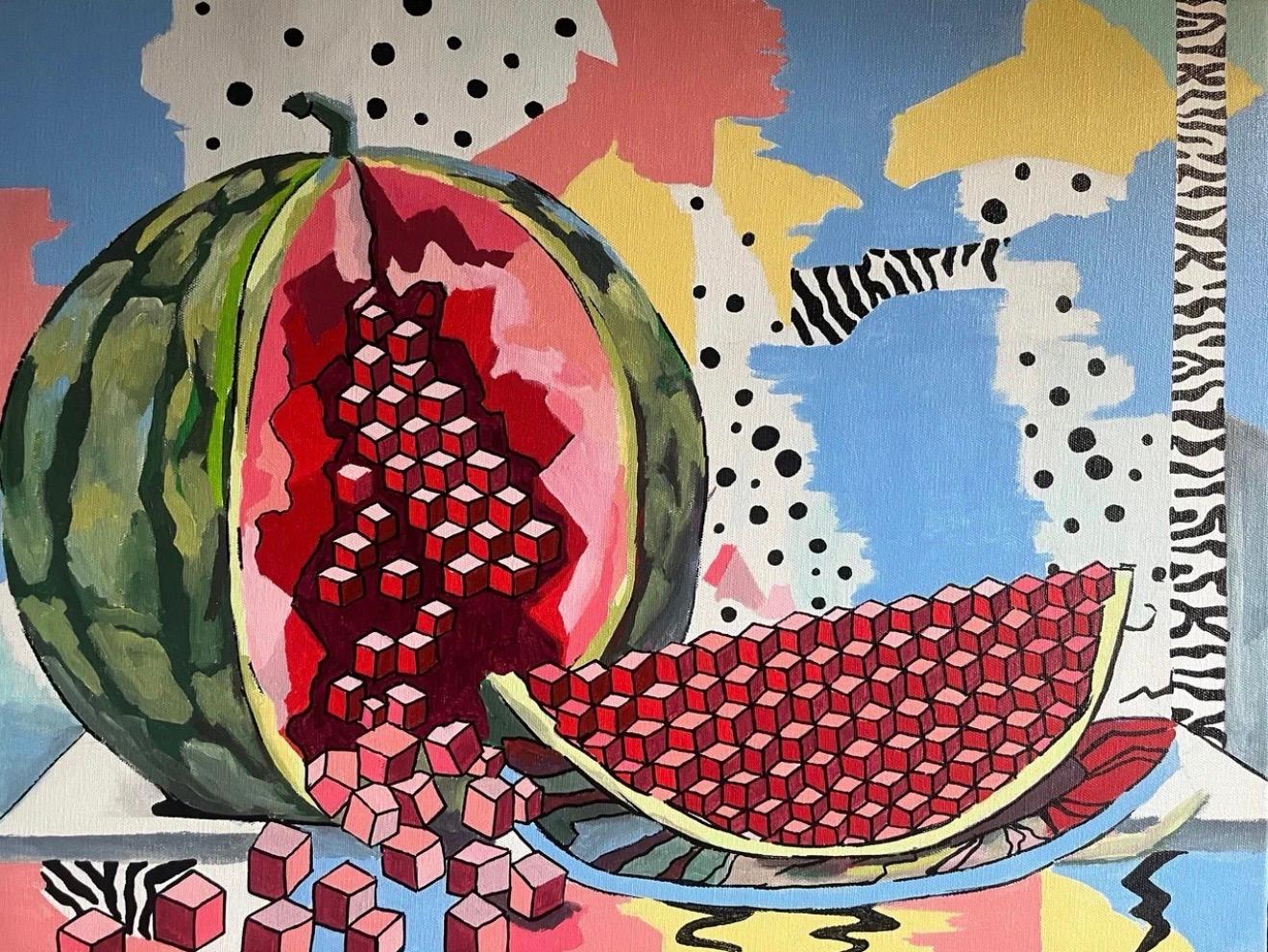 Ira Kub Figurative Painting - Watermelon fresh juice , 80x60cm, acrylic on canvas