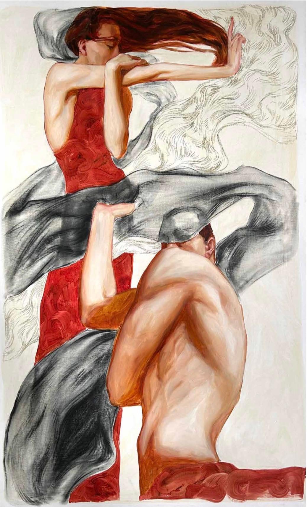 Interrelationship, 130x80 cm, oil, acrylic, coal, canvas