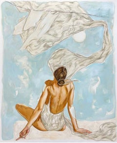 Regarder au-delà de l'horizon, 120x100 cm, huile, acrylique, charbon, toile