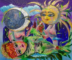 Rosa e Luna , Acrilico su tela, 100x120 cm