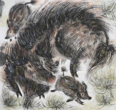 Wild boars, 69x68 cm, Rice paper, ink, mineral paints