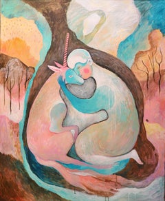La signora e l'unicorno, 100x90cm, acrilico su tela