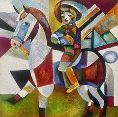 petit cavalier, 60x60 cm, huile, toile, sable