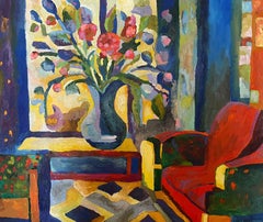 "Red sofa ", paper/oil, 70x50 cm.