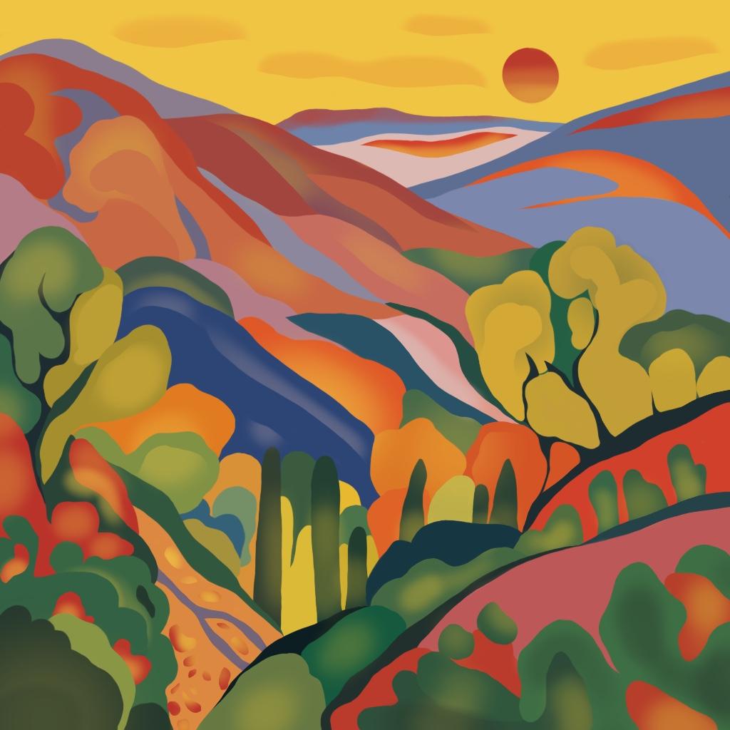 Berglandschaft , 70x70cm, Druck auf Leinwand. Auflage 20 Teile. – Art von Nina Tsoriti