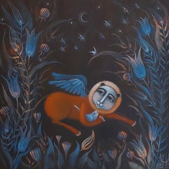 Counting white butterflies, 60x60 cm, tempera , Canvas