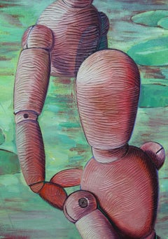 Water lilies, 60x40 cm, oil on canvas, oil pastel