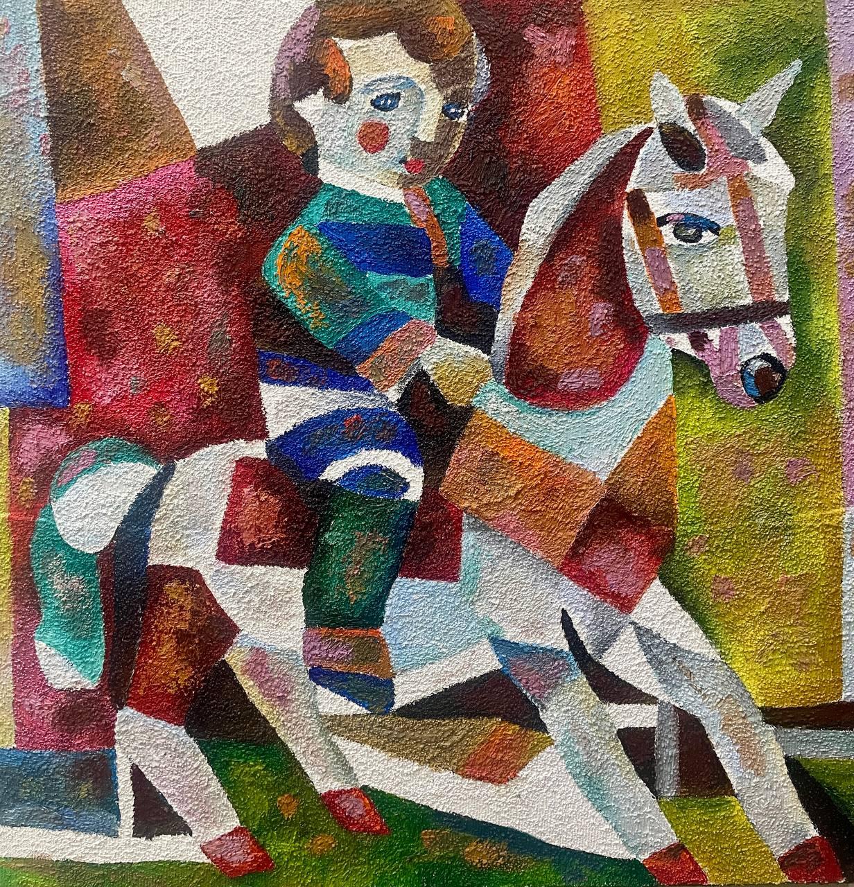 petit cavalier, 60x60 cm, huile, toile, sable