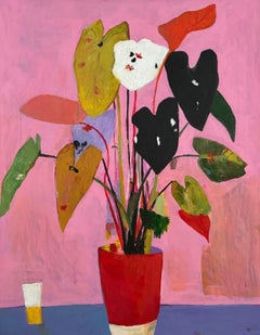 Ficus in a red pot, 90x70 cm, acrylic on canvas