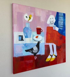 Tea party with a dog, 60x70 cm, acrylic on canvas