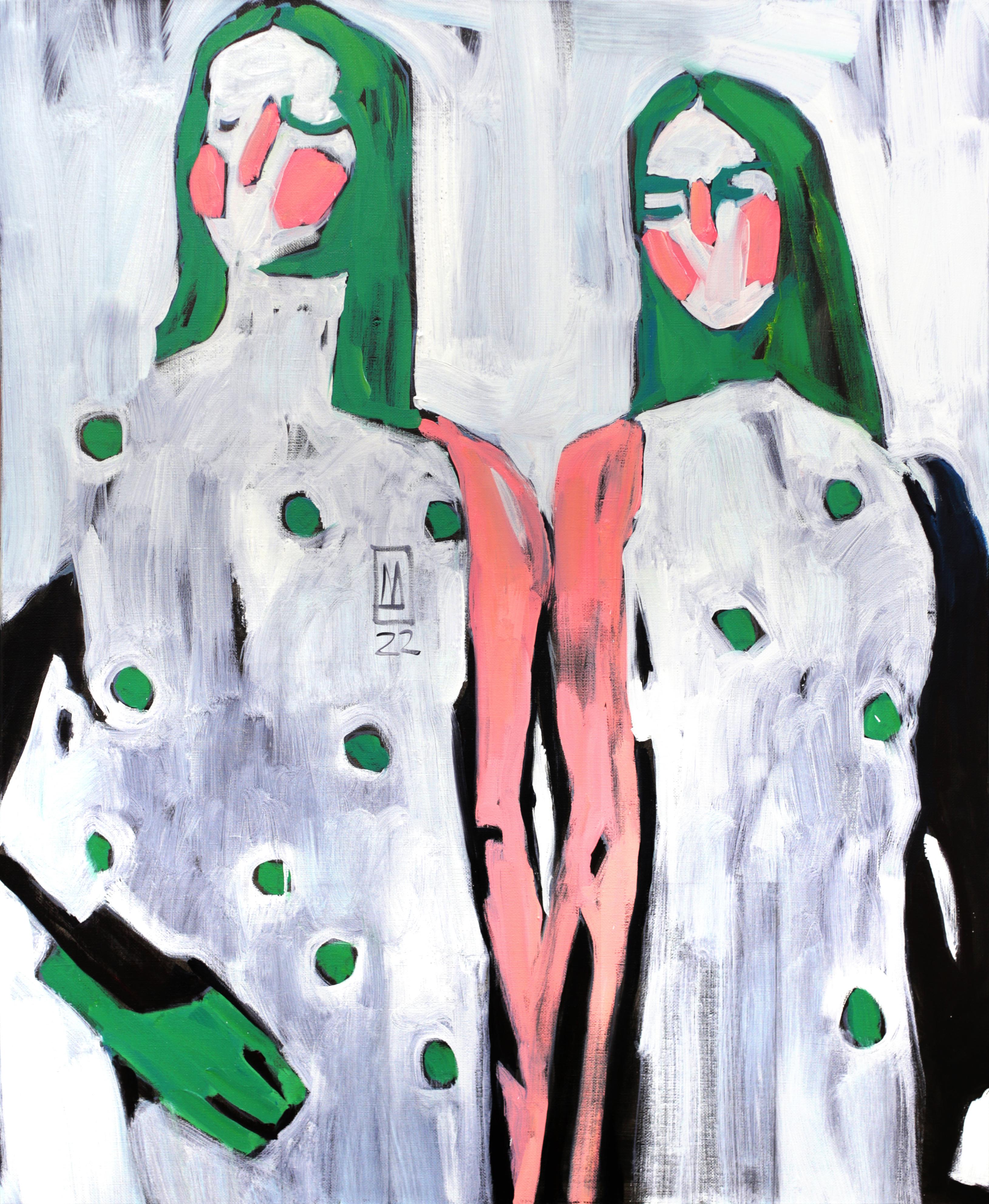 Anastasiia Danilenko Figurative Painting – Shoulder to Shoulder, 110x90 cm, Öl auf Leinwand