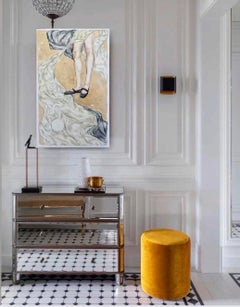 Con il flusso, 130x80 cm, olio, acrilico, carbone, tela