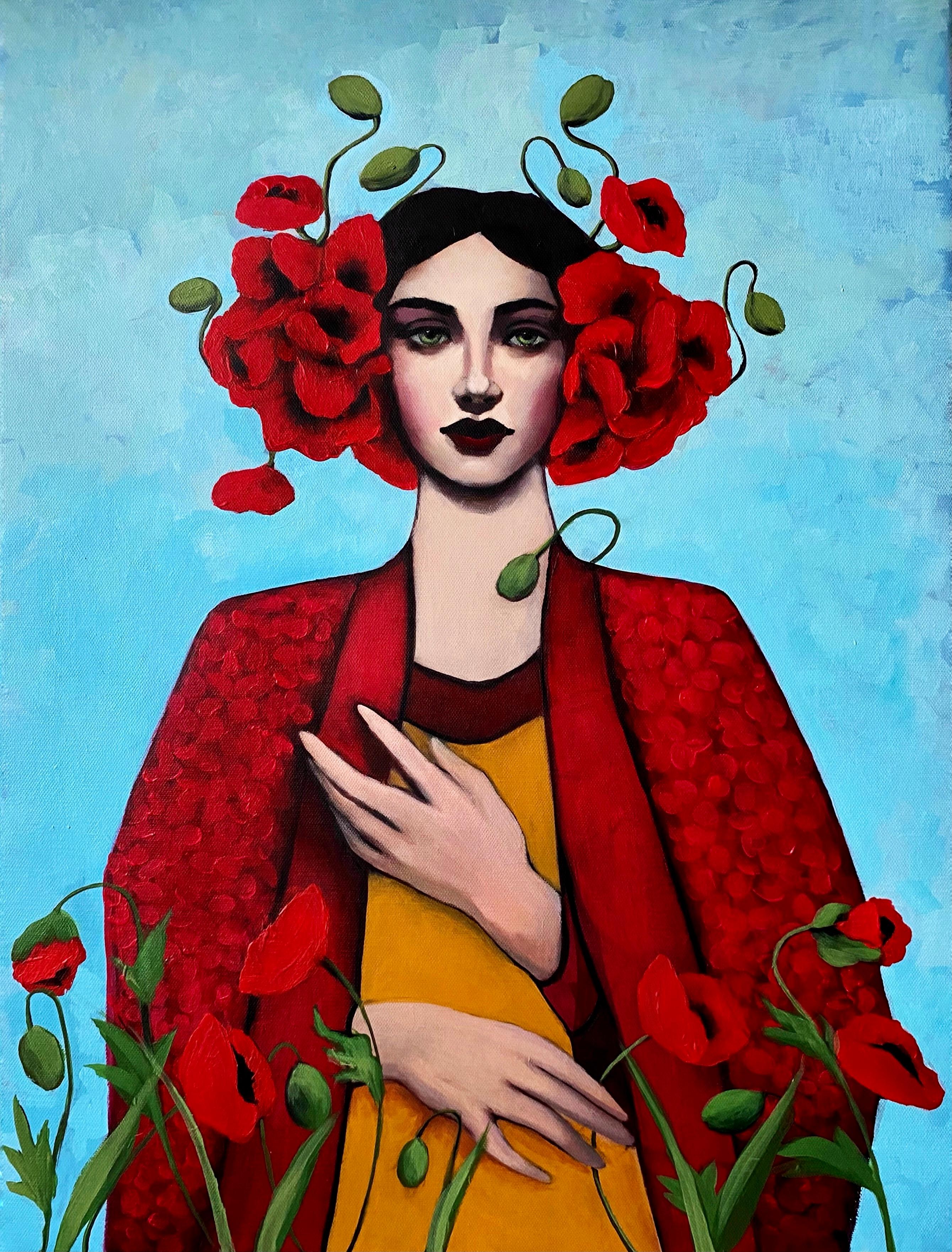 Stepping on a field of blooming poppies , 80x60cm, Acryl, Leinwand – Art von Ekaterina Nikitina