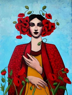 Stepping on a field of blooming poppies , 80x60cm, Acryl, Leinwand