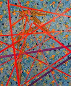 Bacche e uccelli, 180x150cm, Olio, Tela, Sabbia