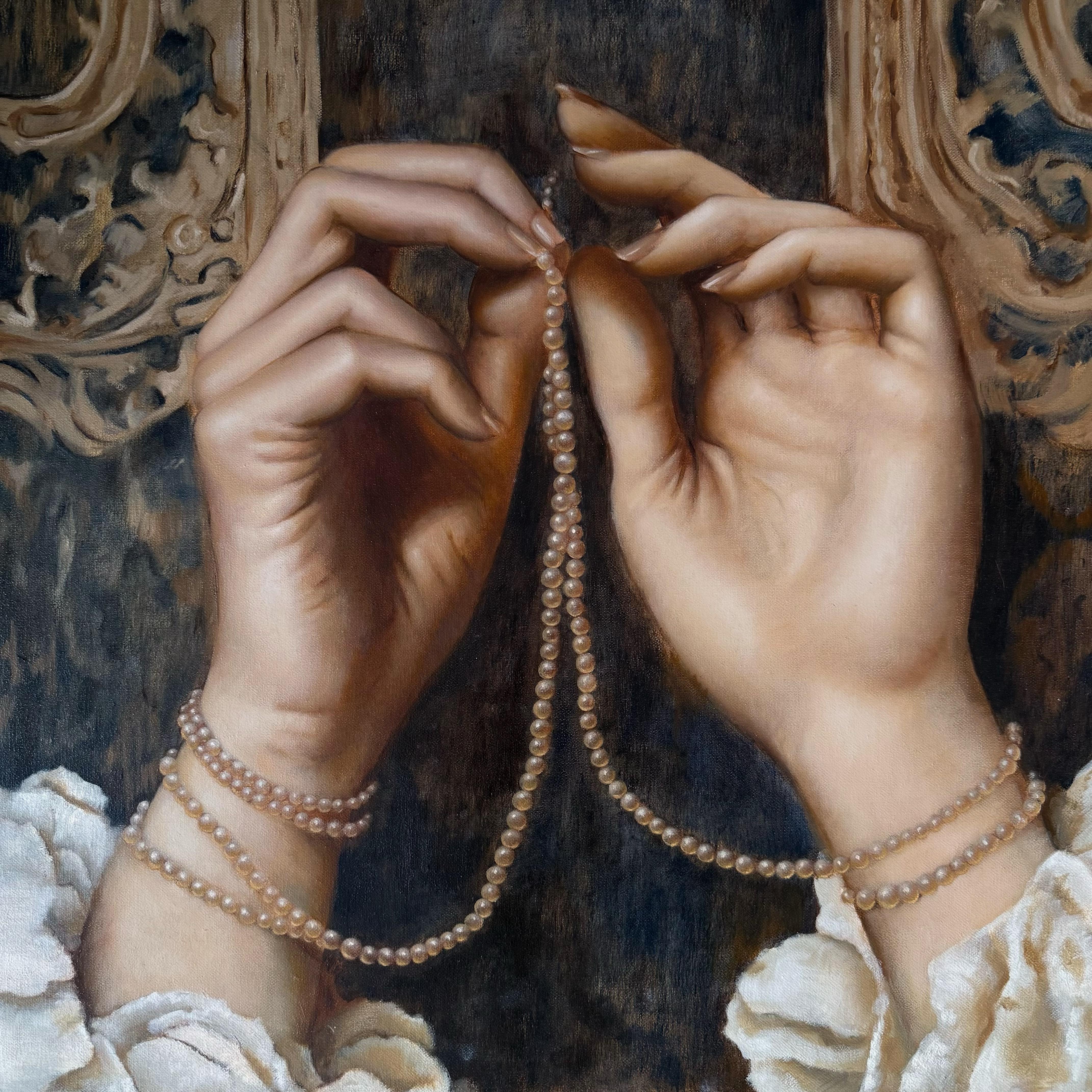 Arina Korzhikova Figurative Painting - Theatre Without Faces No. 2 , 60x60cm, oil on canvas