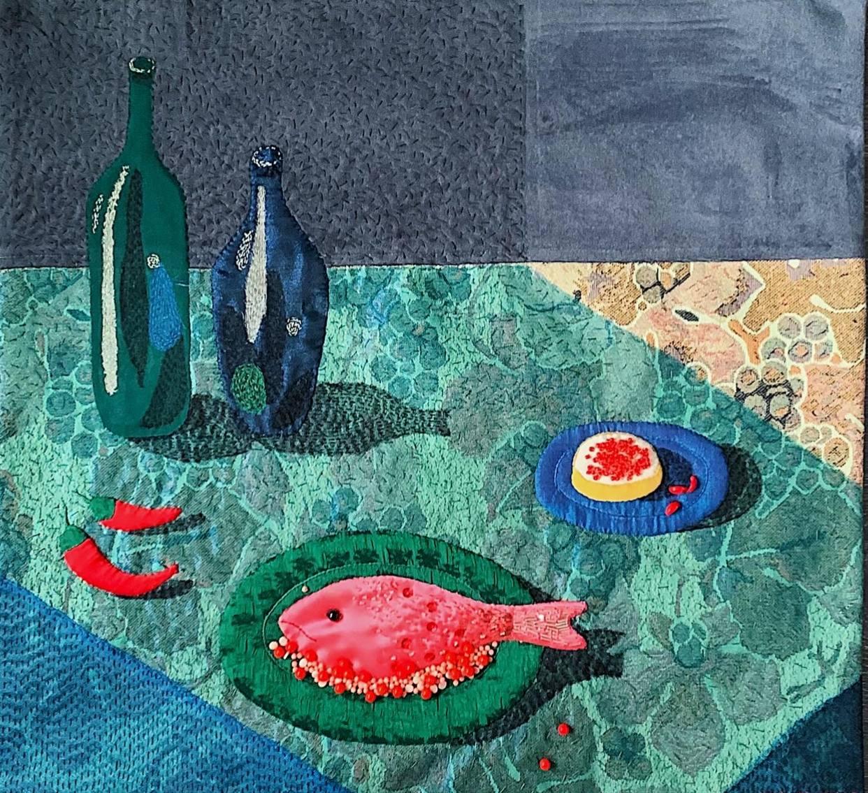 Soft picture «Positive», 2025 Textile 54х57cm, embroidery - Mixed Media Art by Oksana Muratova