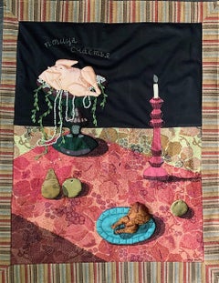 Weiches Bild "Vogel des Glücks", 2025 Textil 85х100, Stickerei