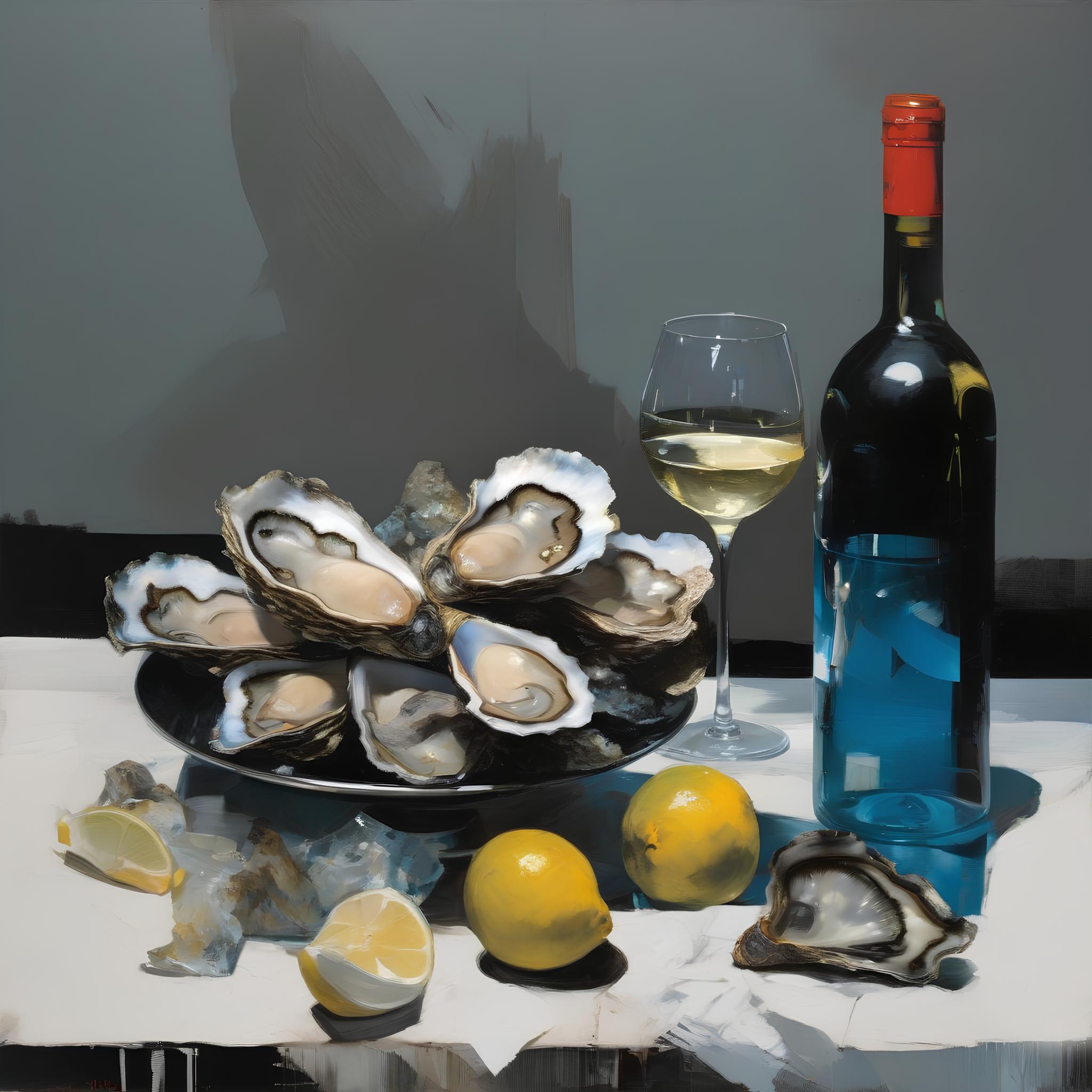 Still life with oysters, 80х80cm, print on canvas.Edition of 20 pieces - Print by Peter Simakov